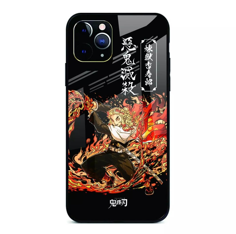 Demon Slayer:Kimetsu no Yaiba: iPhone X/XS Rengoku Phone Case Tempered Glass Back Cover